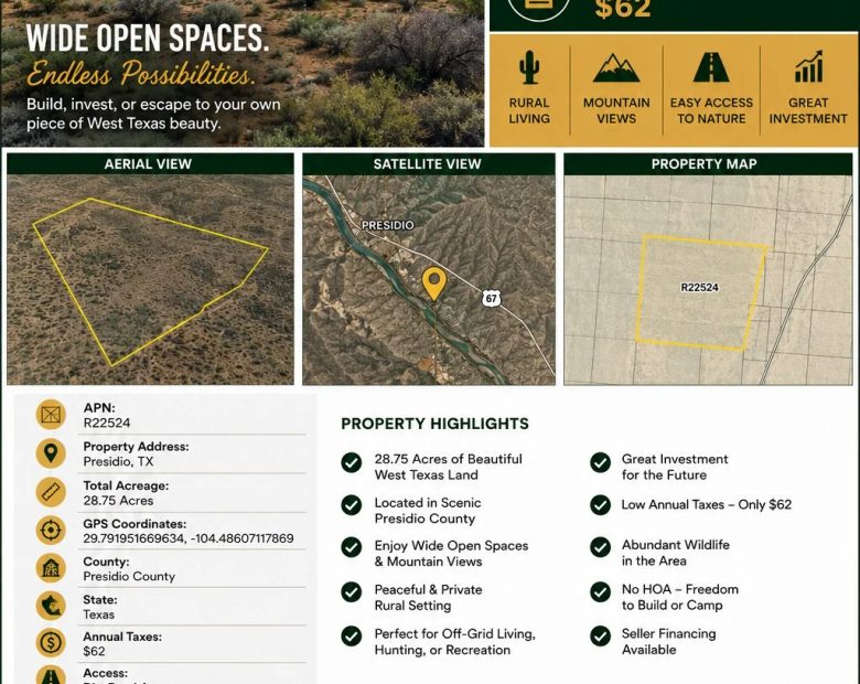 28.75 Acres of Unrestricted Land in Presidio, Texas in Presidio County, TX